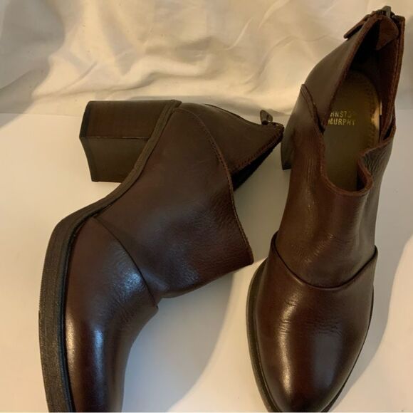 Johnston and Murphy Brown Back zip Block Heels size 8.5 - Picture 4 of 16